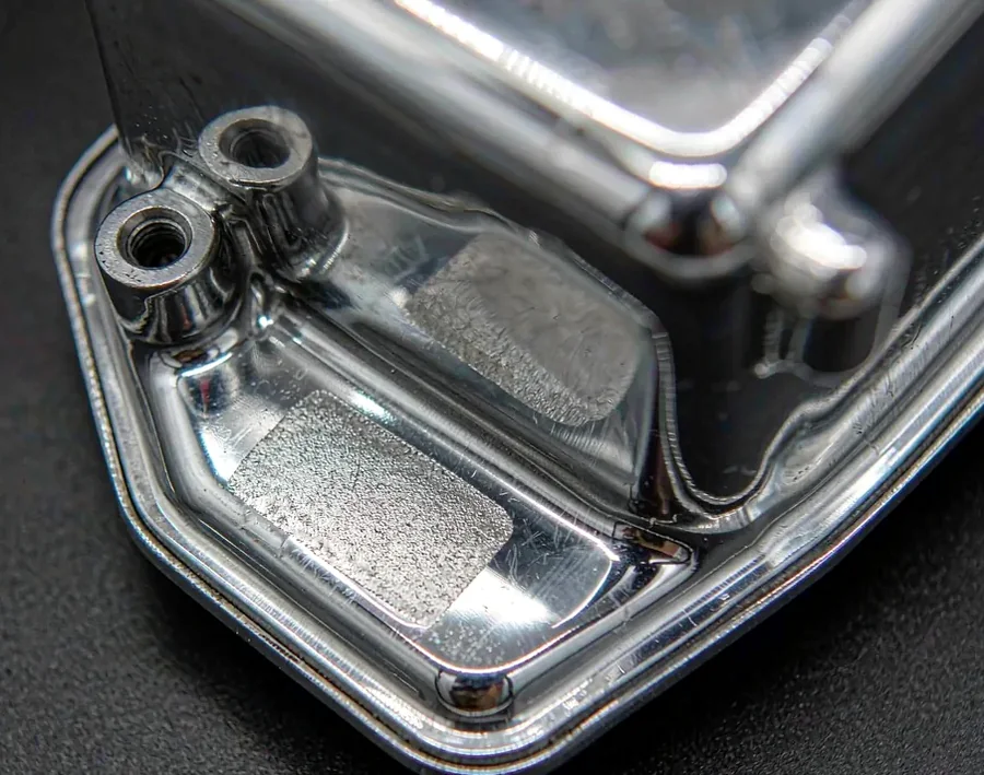 Polished zinc die-cast housing with machined boss